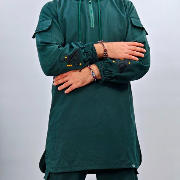 MILEV Signature 2-Piece Modest Set Men - Tunic & Trousers - Embroidered Green - Picture 6 of 7
